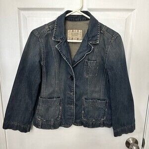 Abercrombie & Fitch Distressed Hobo Chic y2K Button up Denim Jean Jacket Large